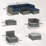 Outsunny 8 Piece PE Rattan Corner Sofa Set with Glass Coffee Table, Footstool and Cushions, Dark Blue