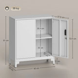 HOMCOM Lockable Metal Filing Cabinet with 2 Shelves, Double Doors & Anti-Tip Straps – Office Storage, White