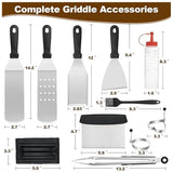 14 Piece Stainless Steel Griddle Grill Tools Set – BBQ Accessories with Spatulas, Tongs & Storage Bag