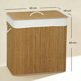 HOMCOM 144L Bamboo Laundry Basket with Lid, 3 Sections, Handles & Removable Washable Liner – Brown