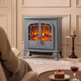 HOMCOM Freestanding Electric Fireplace Stove with LED Flame, 1000W/2000W Heater and Double Doors, Grey