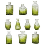 Glass Bud Vases, Set of 12, Small Vintage Embossed Vases for Table Centrepieces, Green