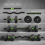 SPORTNOW 15kg 3-in-1 Adjustable Dumbbell & Barbell Set with EZ Curl Bar & Connecting Rod – Home Gym Weights, Green