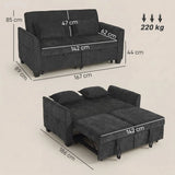 HOMCOM 2 Seater Sofa Bed, 4-in-1 Convertible with Dual Pull-Out Beds – Chenille Sleeper Sofa, Black