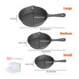 3-Piece Pre-Seasoned Cast Iron Frying Pan Set with Brush & Gloves – Skillet Griddle for Hob and Oven, Black