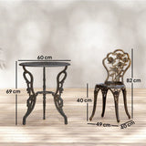 Outsunny 3 Piece Cast Aluminium Bistro Set with Parasol Hole – Antique Floral Table and 2 Chairs, Brown Tone