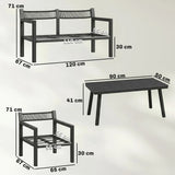 Outsunny 4 Seater Rattan Garden Set with 2 Armchairs, Loveseat, Coffee Table and Cushions – Dark Grey