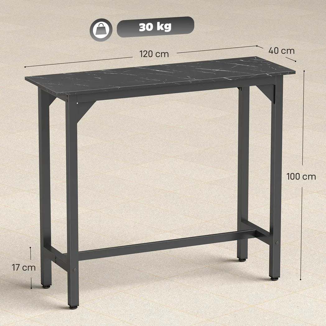 HOMCOM Rectangular Bar Table with Marble-Effect Top – Pub Breakfast Table for Small Spaces, Black