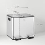 HOMCOM 30L Dual Compartment Pedal Bin with Deodoriser Holders & Soft-Close Lid – Stainless Steel