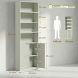 HOMCOM Slim 6-Tier Bookcase with Double-Door Cabinet and Anti-Tip Hardware – Adjustable Shelf, Light Green