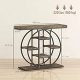 HOMCOM Industrial Console Table with 6 Open Shelves – Hallway Entryway Table with Metal Frame, Rustic Brown