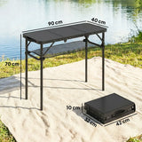 Outsunny 3ft Folding Camping Table with Mesh Storage Layer and Carry Bag – Tri-Fold Aluminium Picnic Table, Black