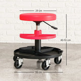 HOMCOM Rolling Mechanic Stool with 360° Swivel Wheels, Padded Seat and Tool Trays, 135kg – Garage Workshop Seat, Red