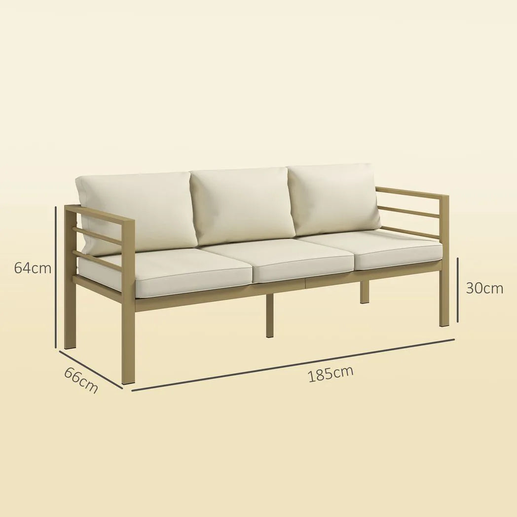 Outsunny 3-Seater Garden Sofa Bench with Cushions, Aluminium Frame, 185 x 66 x 64cm, Cream White