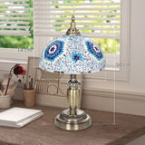 HOMCOM 30cm Tiffany-Style Table Lamp with Stained Glass Shade and Metal Base – Vintage Bedside Light, Blue
