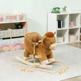 AIYAPLAY Baby Rocking Horse with Safety Belt and Wooden Base – Cow Animal Rocker for Children, Brown