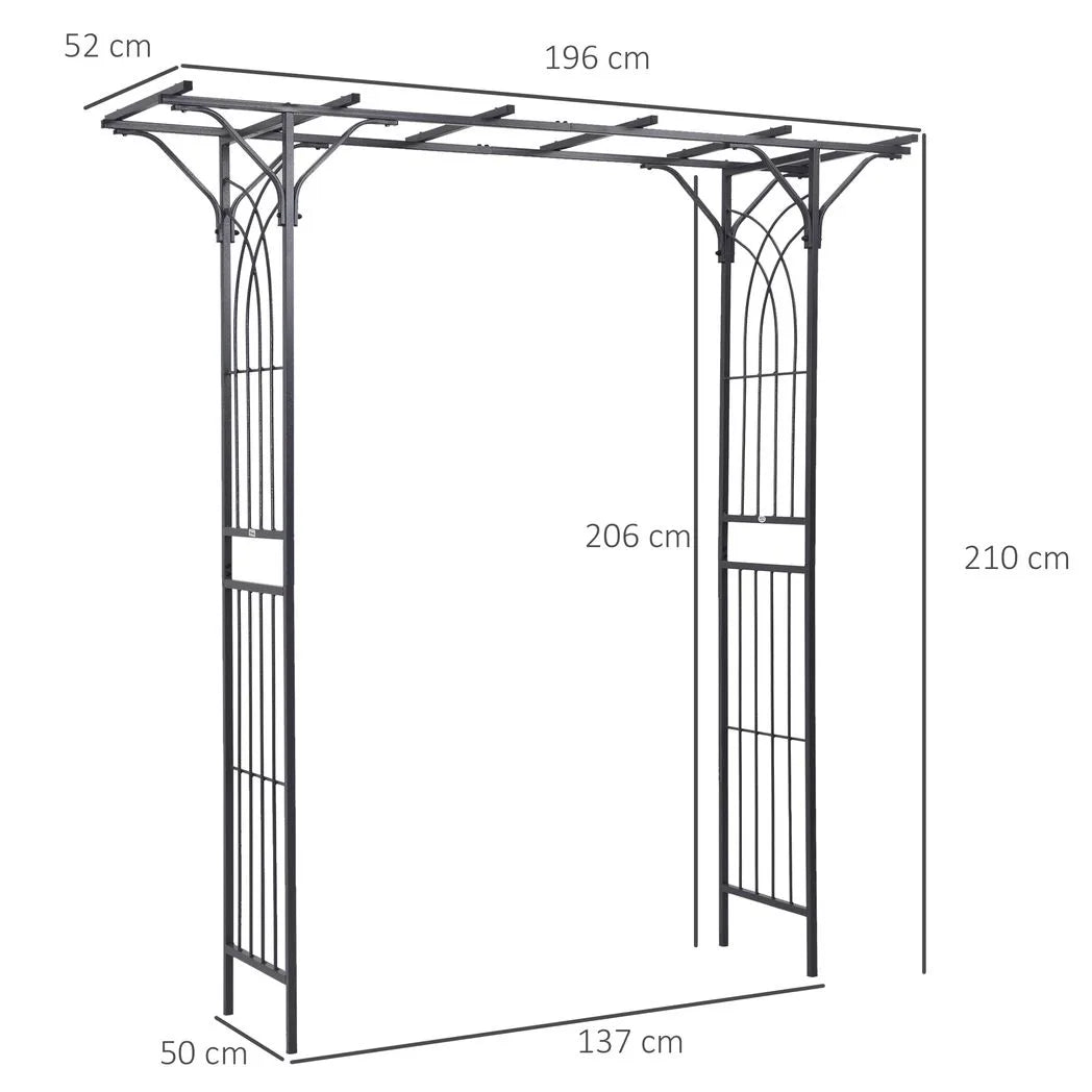 Outsunny 210 cm Metal Garden Trellis Arch with Steel Tubing & Scrollwork – Wedding Arbour, Dark Grey
