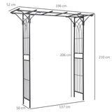 Outsunny 210 cm Metal Garden Trellis Arch with Steel Tubing & Scrollwork – Wedding Arbour, Dark Grey