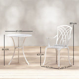 Outsunny 3 Piece Cast Aluminium Garden Bistro Set with 2 Chairs and Round Table with Parasol Hole, White