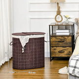 HOMCOM 100L Bamboo Laundry Basket with Lid, 2 Compartments & Removable Liner – Washing Hamper, Brown