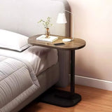Small C-Shaped Side Table with Wood-Grain Top & Iron Legs, 45 x 28 x 60cm – Sofa End Table, Bedside Nightstand