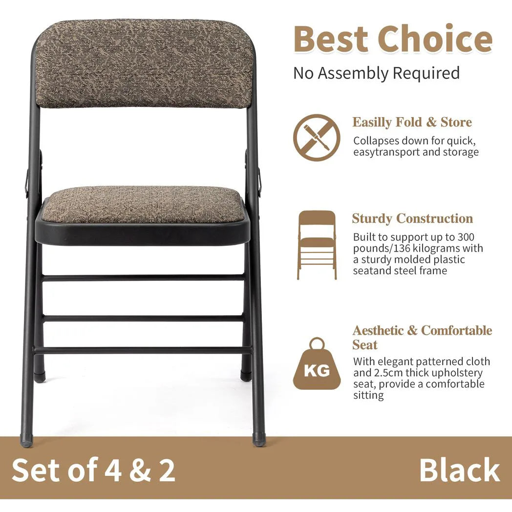 Set of 4 Black Fabric Folding Chairs with Padded Seat & Back and Steel Frame – Portable Seating for Office & Home