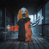 HOMCOM Animated Halloween Face Changing Clown, 85 cm Animatronic Joker with Cackling Sound and Glowing Red Eyes