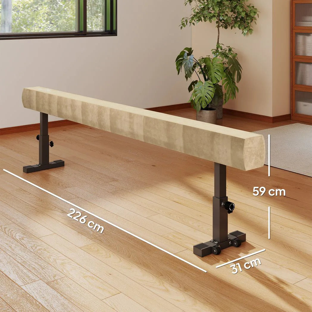 HOMCOM 7.5ft Adjustable Balance Beam with Wheels & 3 Height Settings – Gymnastics Training Beam for Ages 6+