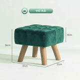 HOMCOM Velvet Square Padded Footstool with Wooden Legs – Leg Rest & Vanity Stool, Dark Green