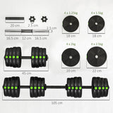 SPORTNOW 30kg Adjustable Barbell & Dumbbells Set – 2-in-1 Home Gym Free Weights, Black and Green