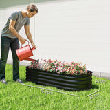 Outsunny Galvanised Steel Raised Garden Bed with Safety Edging, 150 x 62cm – Flowers and Herbs, Black