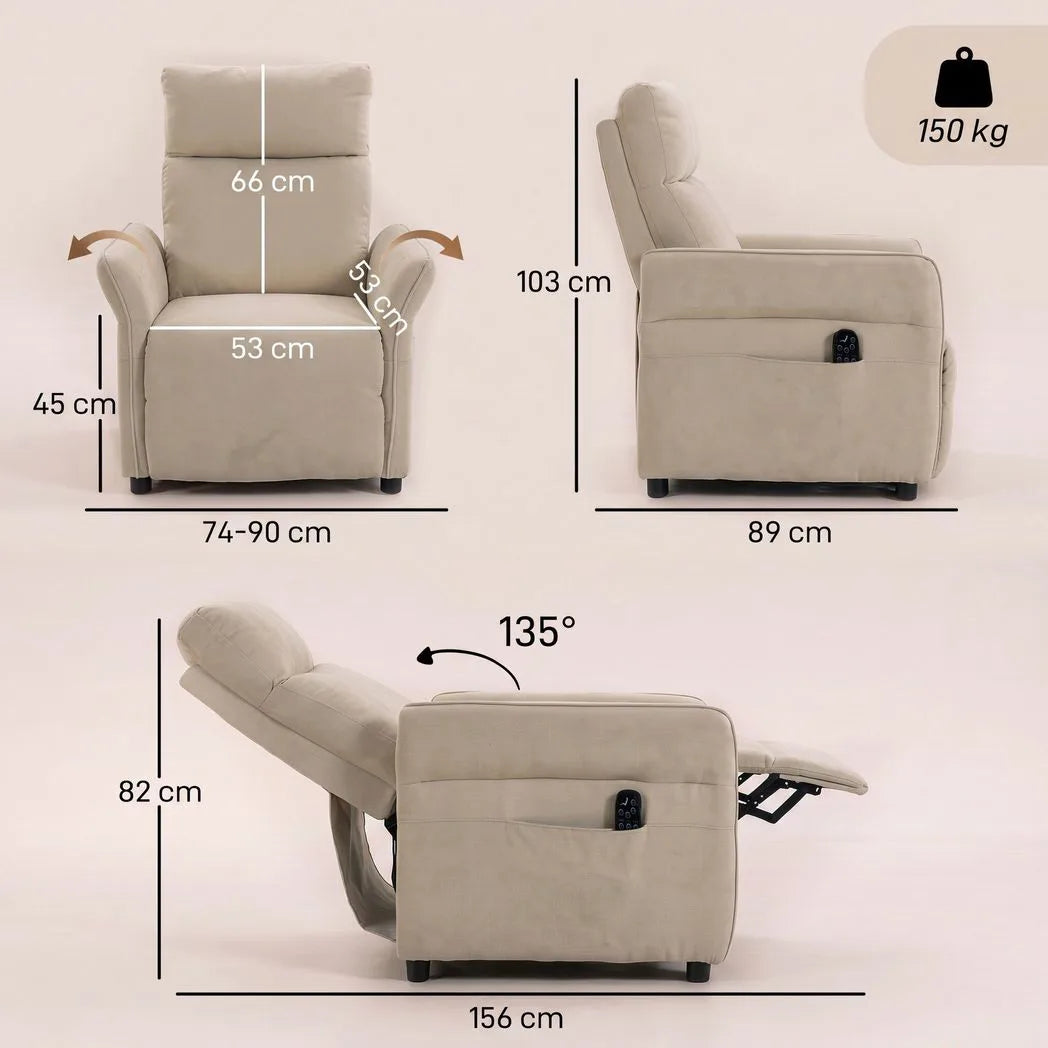 HOMCOM Push Back Recliner Armchair with 8-Point Massage, Lumbar Heat and Adjustable Armrests – Beige