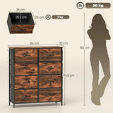HOMCOM Eight Fabric Drawer Chest with Steel Frame, Pockets and Anti-Tipping Kit – Rustic Brown