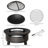 Outsunny 2-in-1 Outdoor Fire Pit with Grill Net, Mesh Lid and Poker – Camping and Bonfire, Bronze Tone