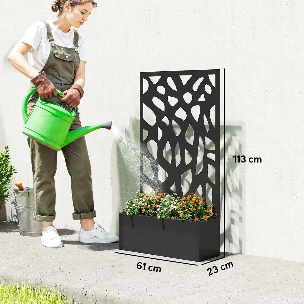 Outsunny Metal Raised Garden Bed with Trellis Privacy Screen, Planter Box for Climbing Plants, 113 x 61 x 23 cm