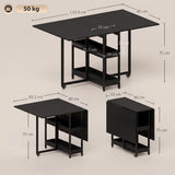 HOMCOM Drop Leaf Dining Table for 2–4 People with Open Shelves and Wheels – Folding Kitchen Table, Black