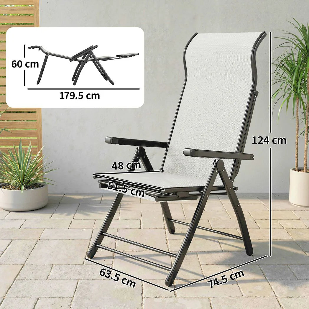 Outsunny Reclining Garden Chairs Set of 2 – 5-Position Folding Sun Loungers with Retractable Footrest, Light Grey
