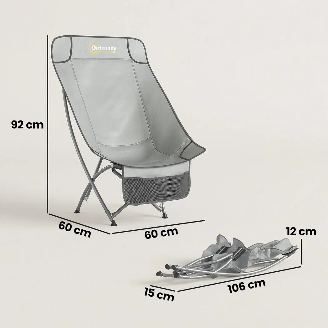 Outsunny Folding Moon Chair with Side Pocket & Carry Bag – Heavy Duty Camping Chair for Adults, Light Grey