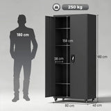 HOMCOM Lockable Metal Storage Cabinet with Removable Wheels and 4 Adjustable Shelves – 180 cm Steel Tool Cabinet