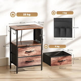 HOMCOM Slim Bedside Table with Charging Station, AC Outlets and USB Ports, Fabric Drawers – Rustic Brown