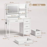 HOMCOM Dressing Table with 3-Colour LED Mirror, Power Outlets, 4 Drawers, 5 Shelves and Hair Dryer Holder