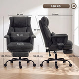 HOMCOM Heavy Duty Office Chair with Lumbar Support, Spring Cushion and Footrest, 180kg – Reclining Linen Desk Chair, Black