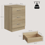 HOMCOM Three-Drawer Bedside Table with Non-Slip Feet – Simple Oak-Effect Bedroom Nightstand