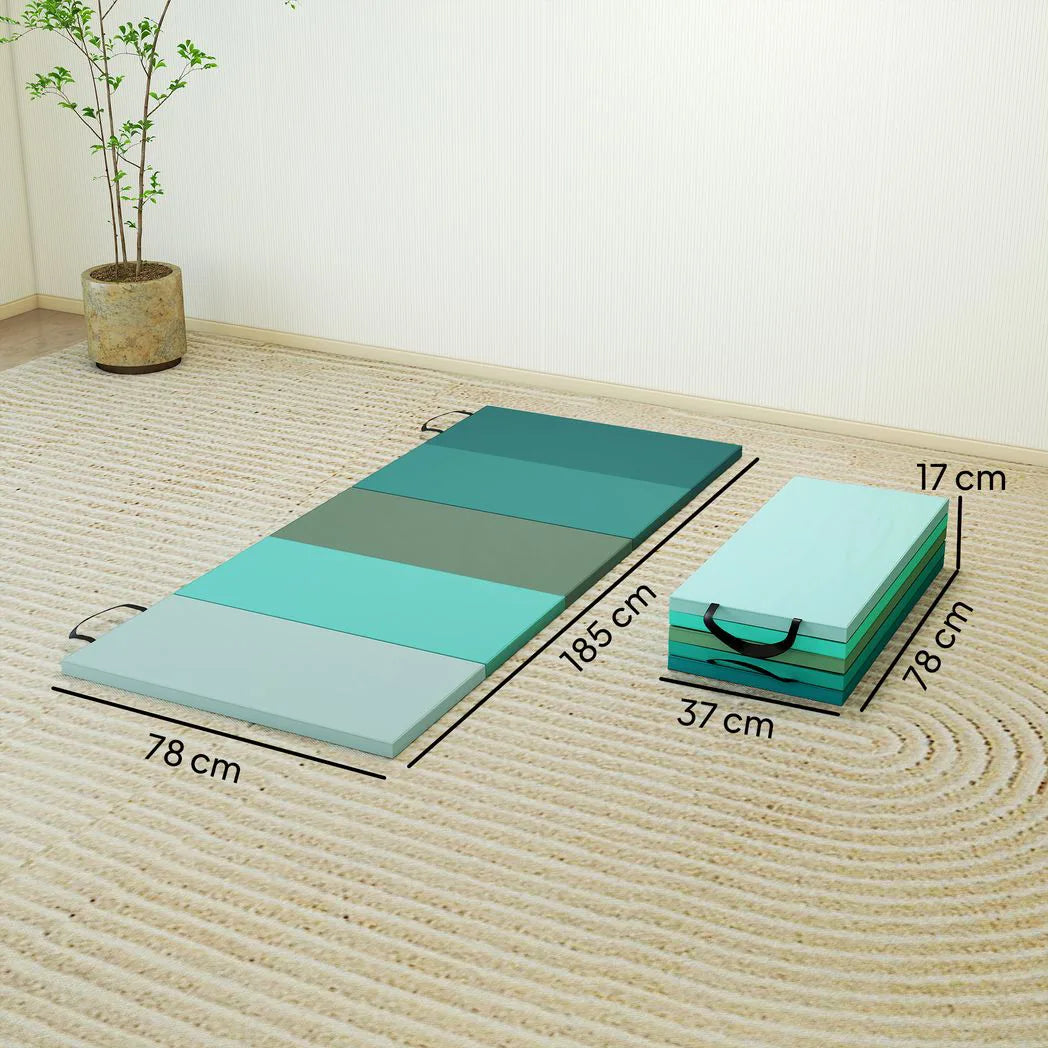 SPORTNOW 6ft Foldable Gymnastics Mat with Carry Handles, 3.2 cm Thick – Tumbling & Exercise Crash Mat, Mixed Green