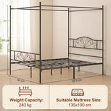 HOMCOM Double Four-Poster Metal Bed Frame with Headboard, Footboard & Underbed Storage – Canopy Bed, Black