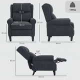HOMCOM 132° Push-Back Recliner Armchair with Extended Footrest and Steel Frame – Living Room Chair, Dark Grey