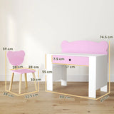AIYAPLAY Kids Desk and Chair Set with Drawer and Bear Theme – Children's Study Table for Bedroom or Daycare, Pink
