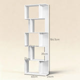 HOMCOM S-Shaped 5-Tier Bookcase, Freestanding Wooden Bookshelf – Home Office Display Storage Rack, White