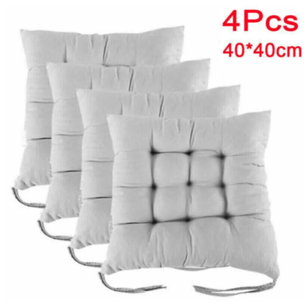 4 Pack Tie-On Chair Seat Pads, 38 x 38cm – Cotton Cover Cushions for Dining & Kitchen Chairs, Grey or Dark Blue