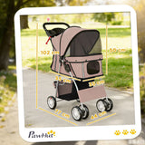 PawHut Foldable Dog Pram with Reflective Strips, 360° Swivel Wheels and Dual Brakes – Pet Stroller, Brown